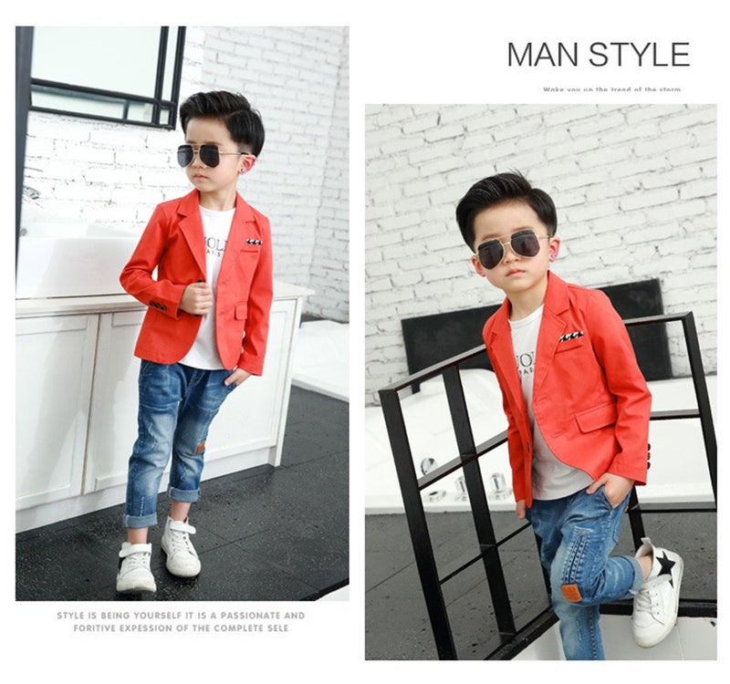ELUCKFACE Boys Fashion Blazers Casual Jackets Coat Orange 9-10Years - Image 3